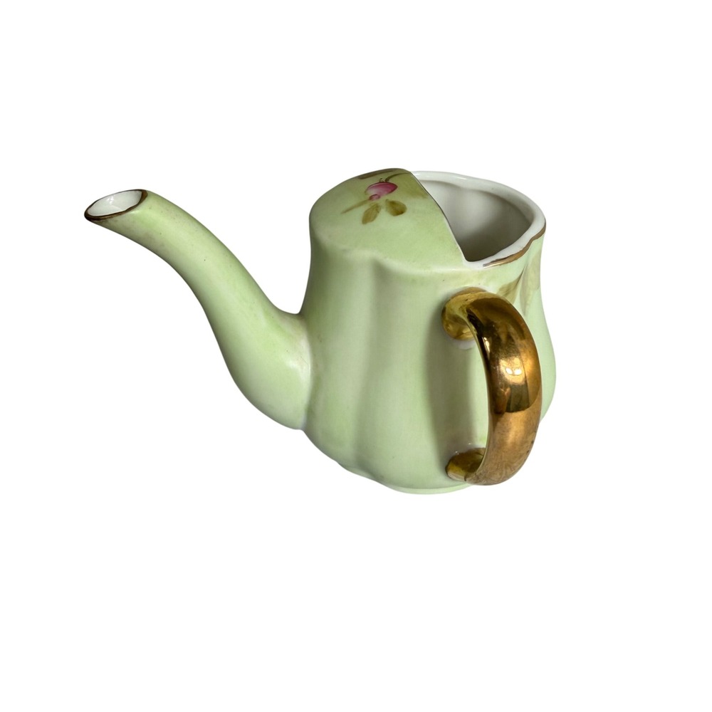 Vtg Lefton China Hand Painted Creamer Green Gold Floral Japan Porcelain Pitcher
